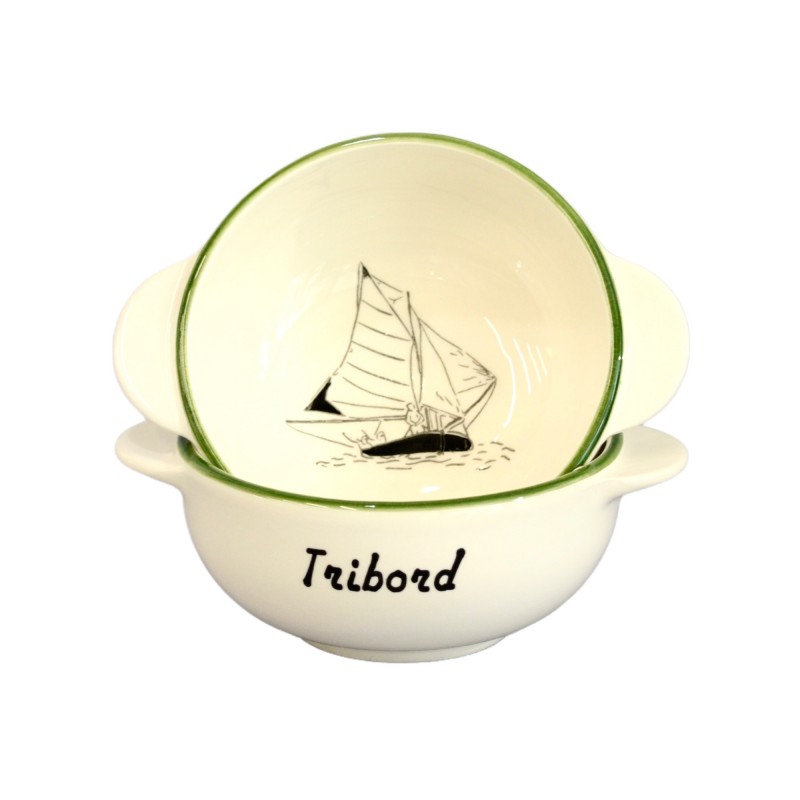 bol breton, dessin bateau, écriture "tribord", bord vert, extérieur et intérieur