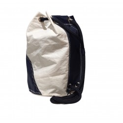 sac à dos en voile, blanc et bleu, de côté