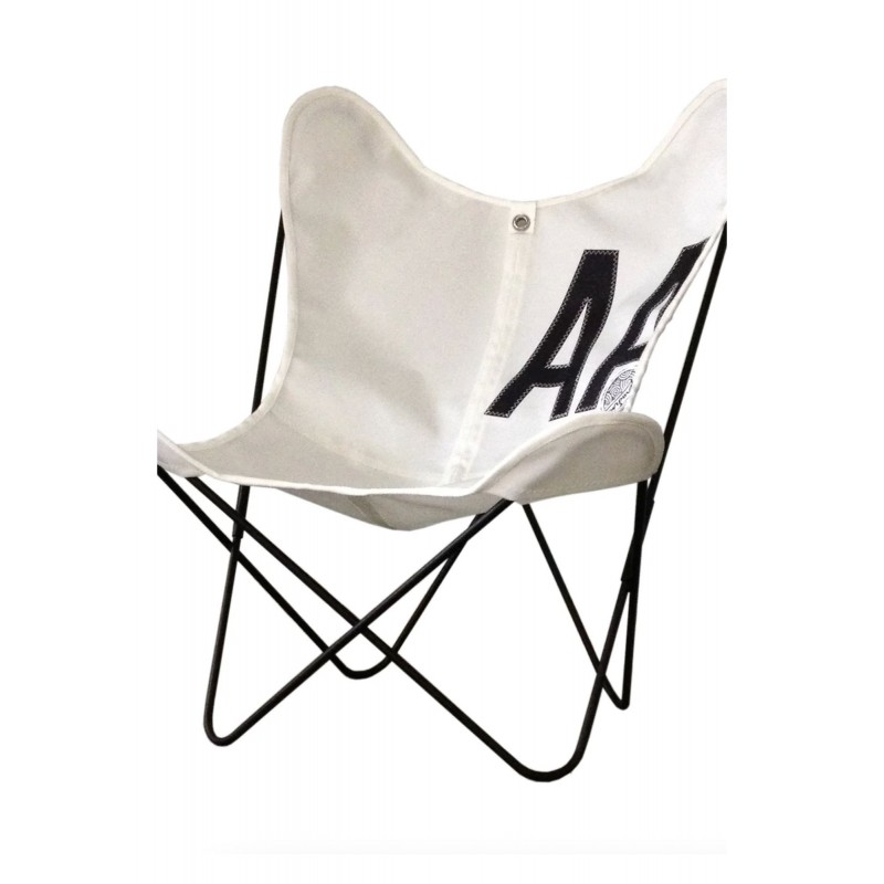 fauteuil en voile, blanc et noir, de face, collection Vent de Voyage X Airborne