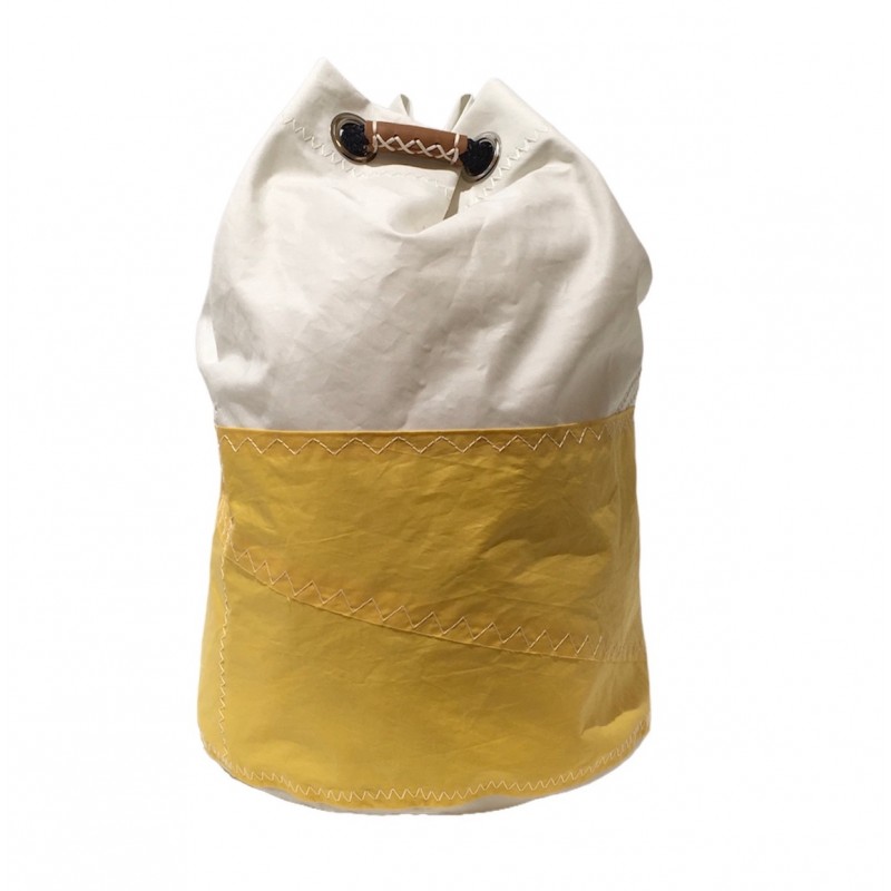 sac à dos blanc et jaune en voile moussaillon de face