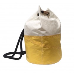 sac à dos blanc et jaune en voile moussaillon de profil