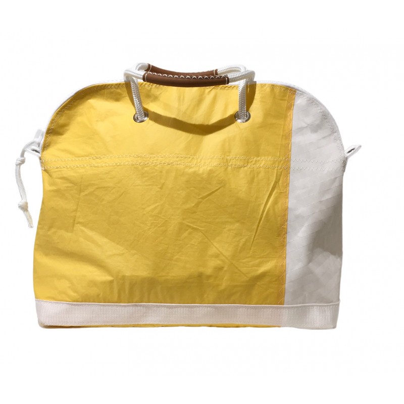 sac de voyage en voile, jaune et blanc, de face