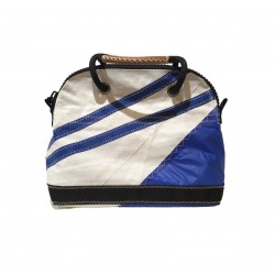 sac à main en voile, blanc avec bandes bleues, de face