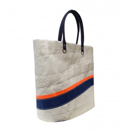 sac cabas blanc bleu et orange en voile cowes de biais