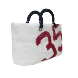 sac cabas en voile, blanc et rouge de biais la conchée