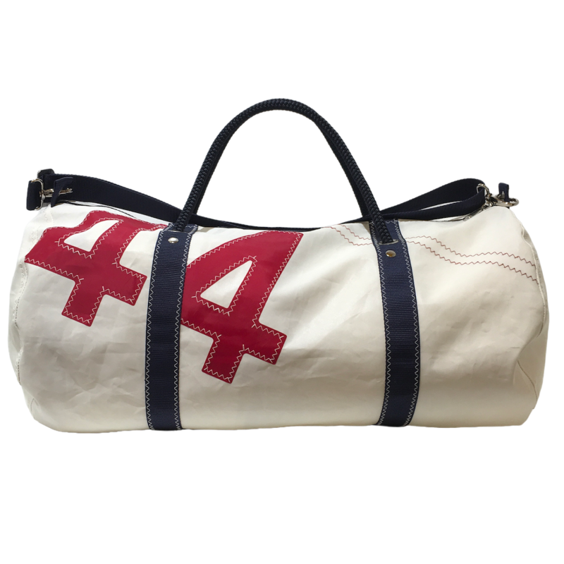 sac polochon grande taille, en voile, blanc avec numéro, de face