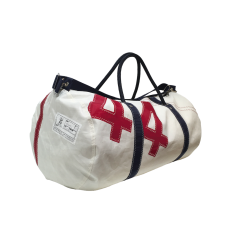 sac polochon grande taille, en voile, blanc avec numéro, de biais