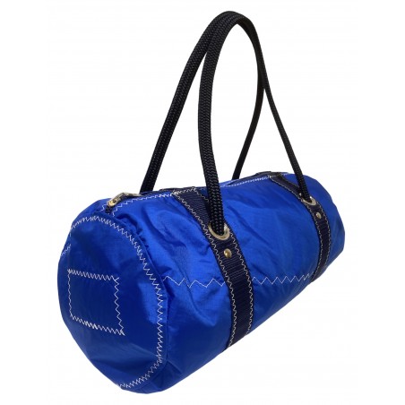 mini sac polochon en voile, bleu, de biais
