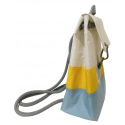 sac à dos en voile, jaune et bleu trésor de profil