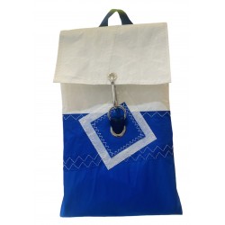sac à dos bleu et blanc en voile de face