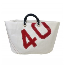 sac cabas en voile, blanc avec numéro rouge, de face