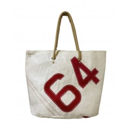 sac cabas blanc avec numéro rouge, en voile "cowes" de face