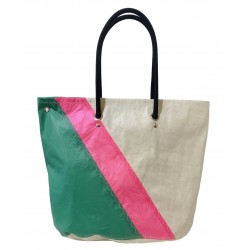 sac cabas en voile rose vert et blanc, "cowes" de face