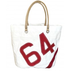 sac cabas blanc avec numéro rouge, en voile "cowes" de face