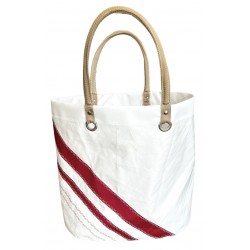 sac cabas en voile, blanc et rouge "cowes" de face