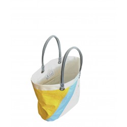 sac cabas en voile blanc bleu et jaune "cowes" de biais