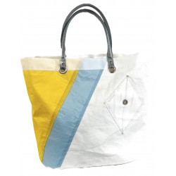 sac cabas en voile blanc bleu et jaune "cowes" de face