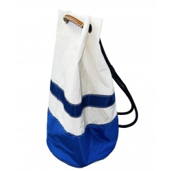 sac à dos de voyage blanc et bleu en voile de profil