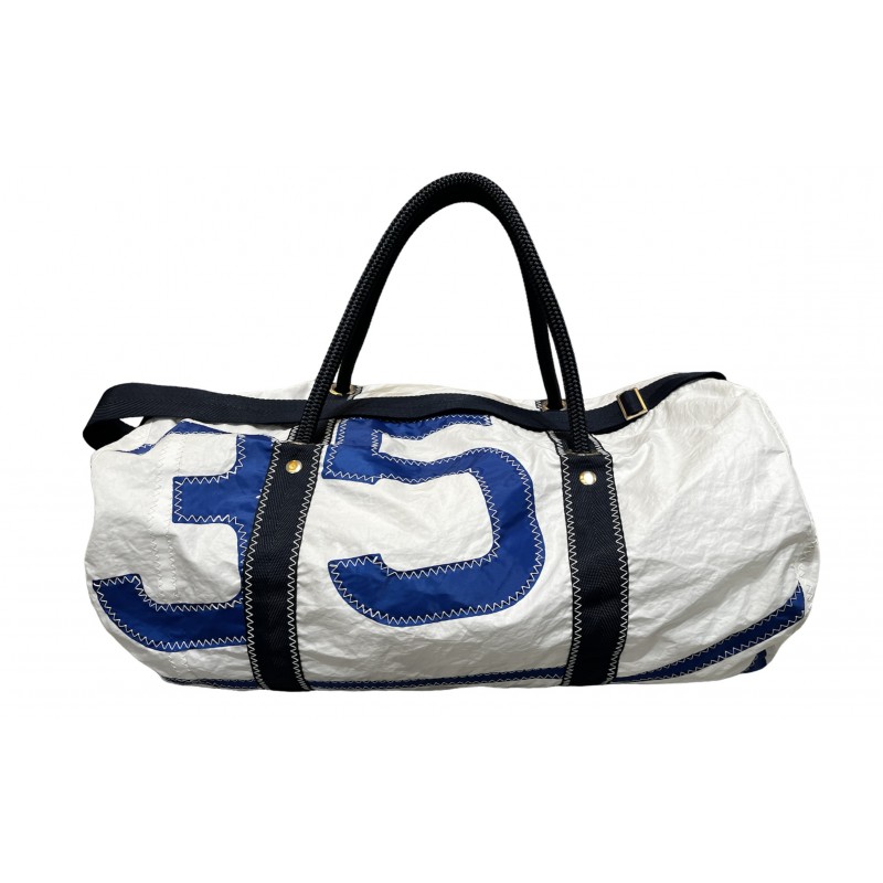 sac polochon de taille moyenne, en voile, blanc avec numéro, de face