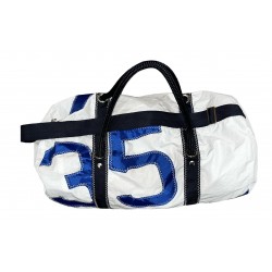 sac polochon de taille moyenne, en voile, blanc avec numéro, du dessus