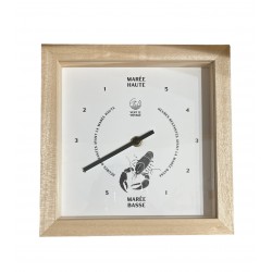 horloge à marées, bois et blanche avec un homard, de face
