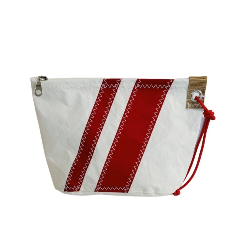 Trousse de toilette en voile blanc avec des bandes rouge