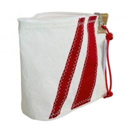 Trousse de toilette en voile blanc avec des bandes rouge