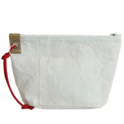 Trousse de toilette en voile blanc avec des bandes rouge