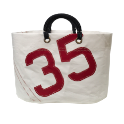 Sac cabas blanc et rouge en voile les lices de face