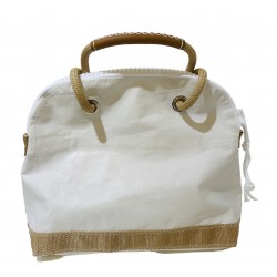 sac à main en voile, blanc avec numéro bleu, de dos