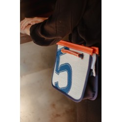 sac à main en voile technique, bleu, sangle orange profil