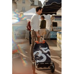 caddie de course en voile, bleu avec numéro en voile et sangle orange