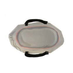 Sac cabas en voile, blanc avec bandes bleue et orange du dessus