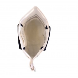 sac cabas en voile, blanc avec des bandes de couleurs, intérieur