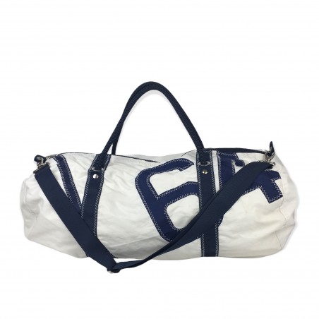 sac polochon grande taille, en voile, blanc avec numéro, de face