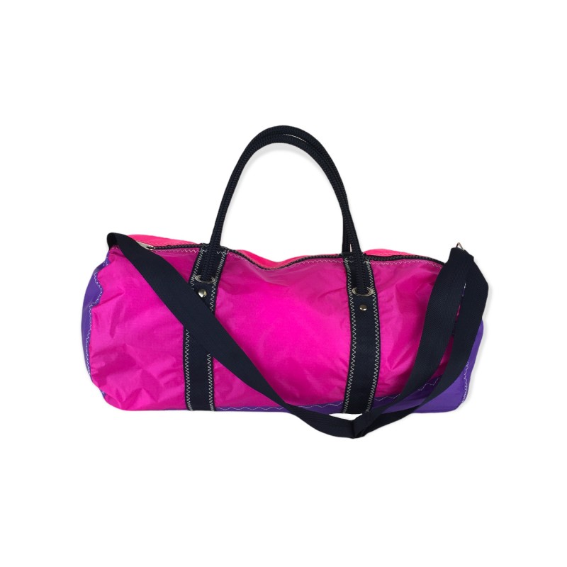sac polochon de taille moyenne, en voile rose et violet, de face