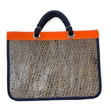 sac à main en voile technique, kaki et orange, de face